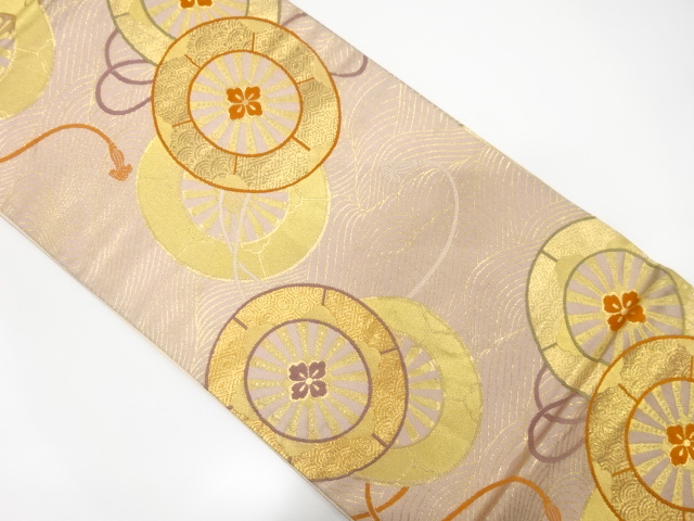 JAPANESE KIMONO / ANTIQUE FUKURO OBI / SILK / WOVEN WHEEL ON WAVES